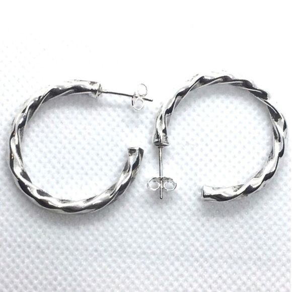 TAXCO Sterling Silver Twisted Rope Post Back Round Hoops 925 Earrings - Picture 2 of 6